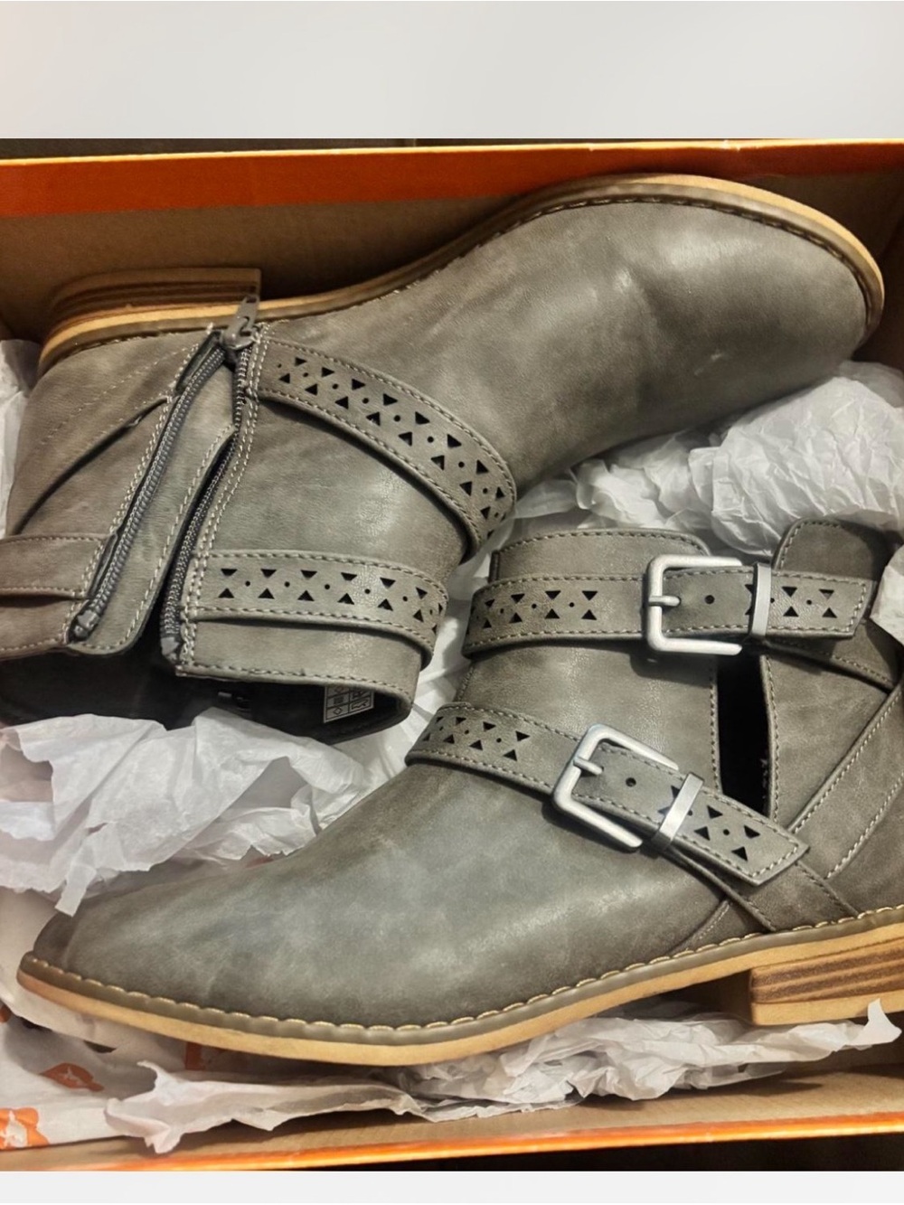 Rocket Dog Gray Laser-Cut Buckle Ankle Boots